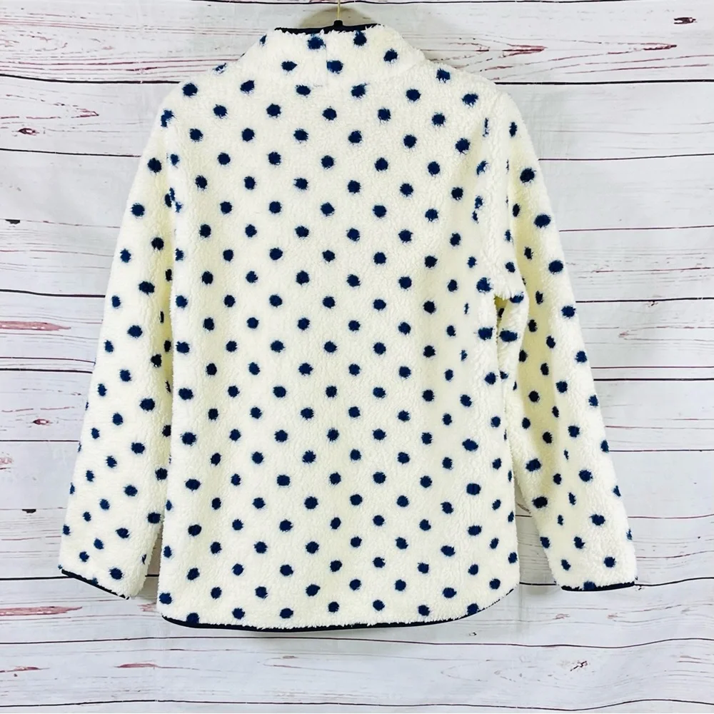 T By Talbots Fleece Jacket Womens Size L Plush Full Zip Sherpa Ivory Polka Dots - Picture 4 of 12
